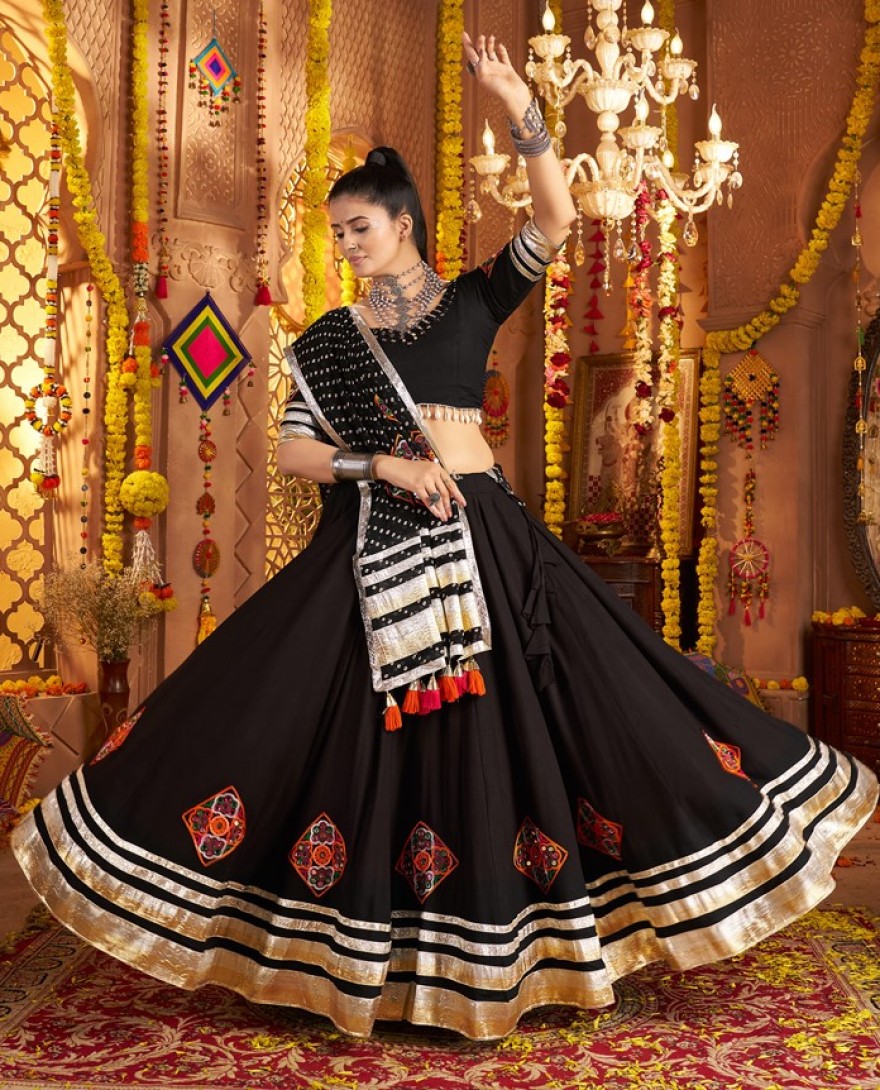 11004 - Delicate Black Mirror Work Viscose Rayon Lehenga Choli With Dupatta